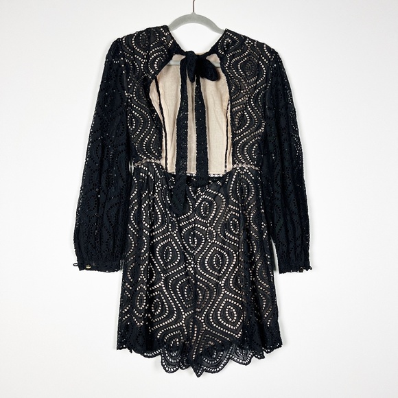 Zimmermann Cotton Allover Lace Crochet Knit Semi Sheer Playsuit Romper Black 6 - Picture 3 of 3